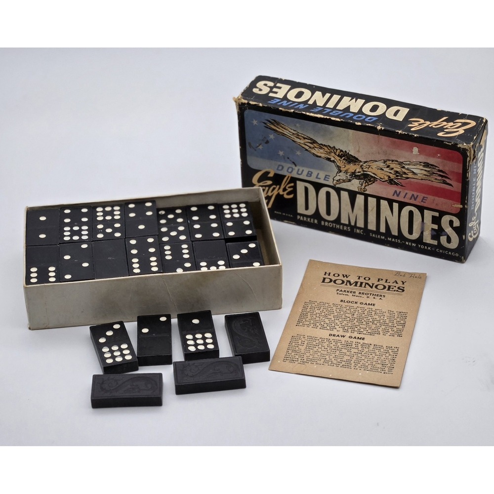 Parker Brothers Eagle Dominoes Double Nine 1940s Game‎ Set Original Box Vintage